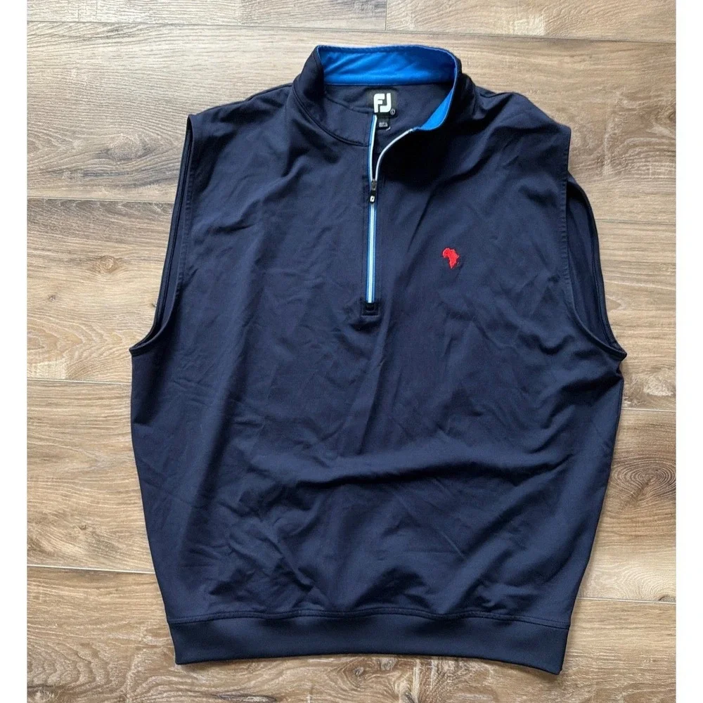 FootJoy Mens Navy Blue 1/4 Zip Golf Vest Africa Logo SZ L Layering Gorpcore